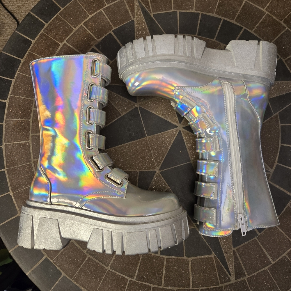 NIB Club Exx Dolls Kill Holographic Ice Breaker Platform Boots - Picture 6 of 12